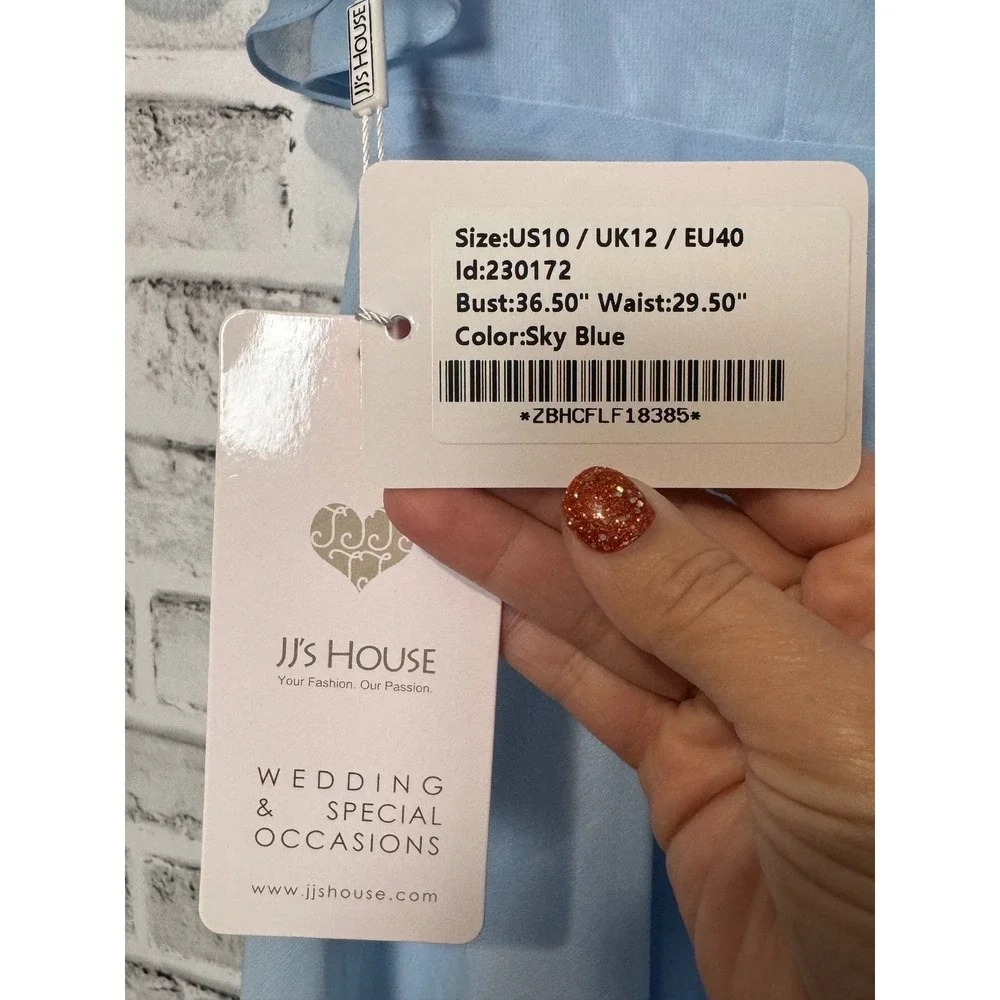 JJ's House Sky Blue Bridesmaid Dress Flutter Sleeve Cocktail Party US 10 - Picture 5 of 11